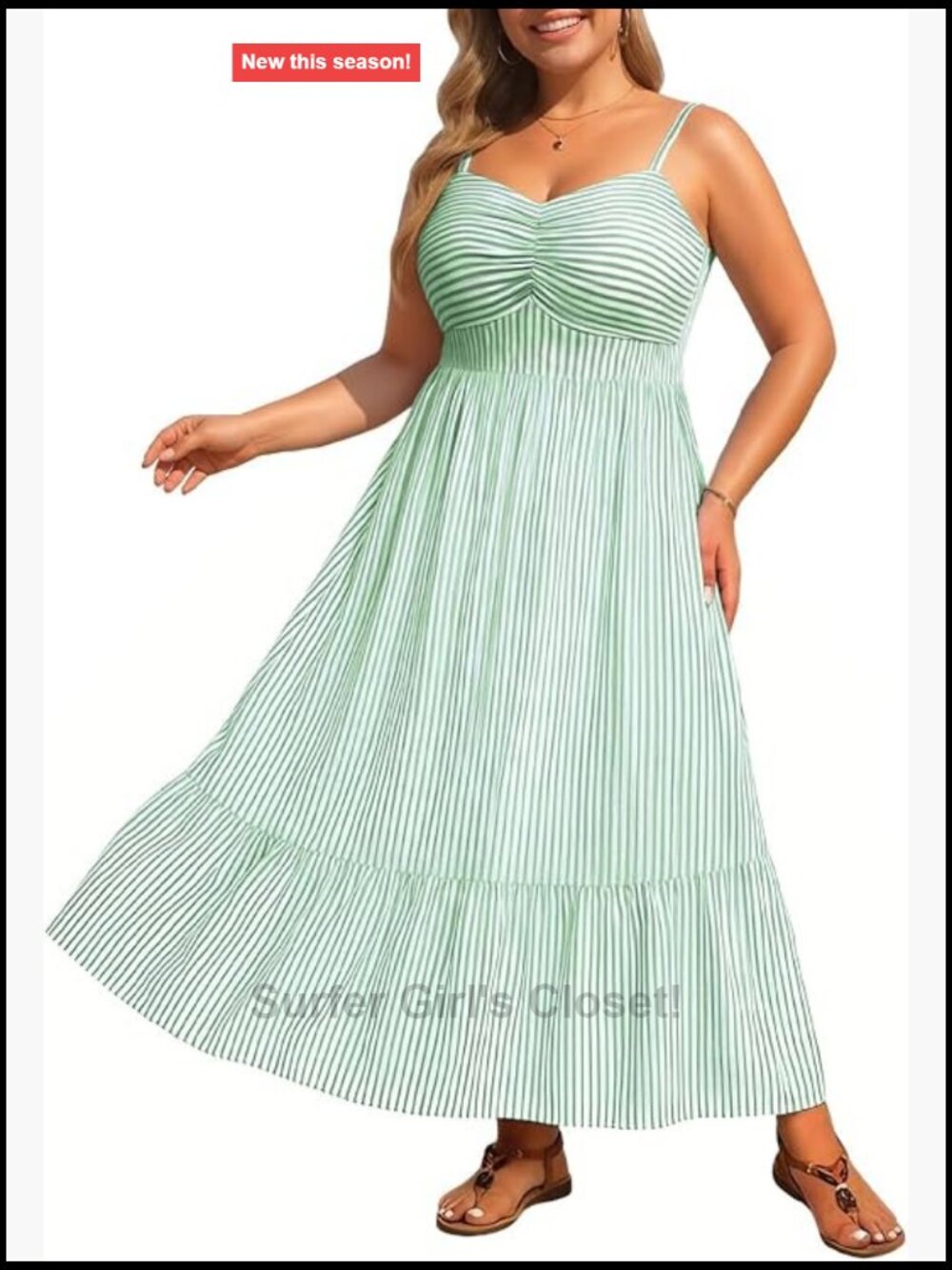 Plus Size Maxi Dress Summer Casual Striped Spaghetti Strap Long Sundress